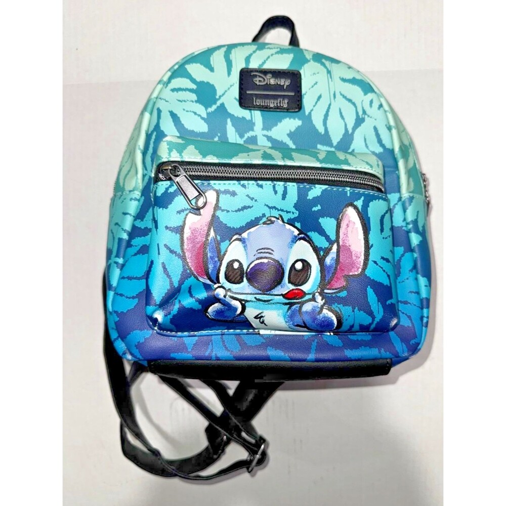 Disney Loungefly Lilo & Stitch Blue Tropical Leaves Mini Backpack